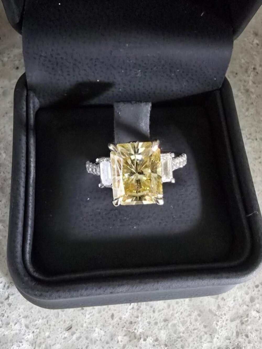 Yellow moissenite with lab diamond